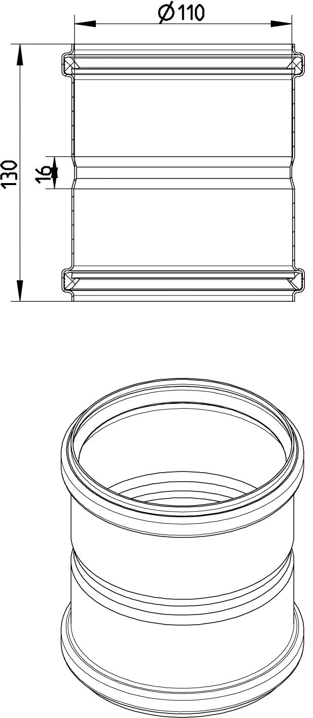 DOBBELT STIKMUFFE Ø110MM AISI304