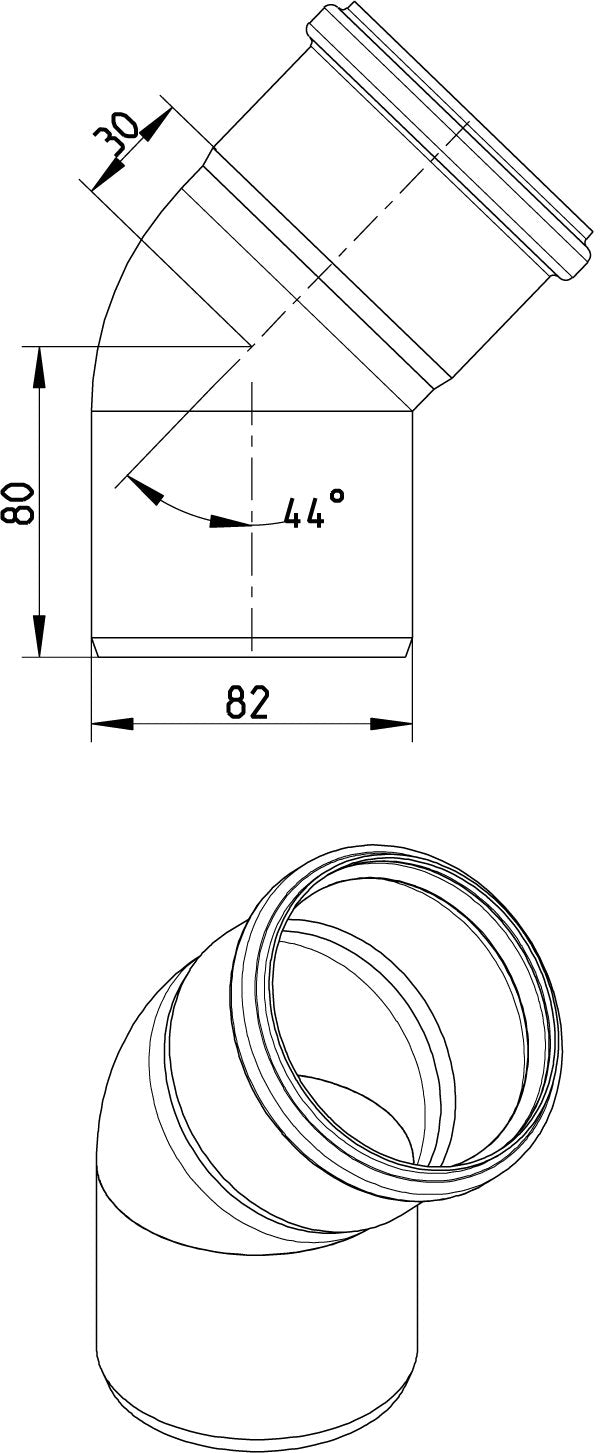 Ø 82 mm x 45° Bøjning rustfri AISI304/EN1.4301 BLÜCHER