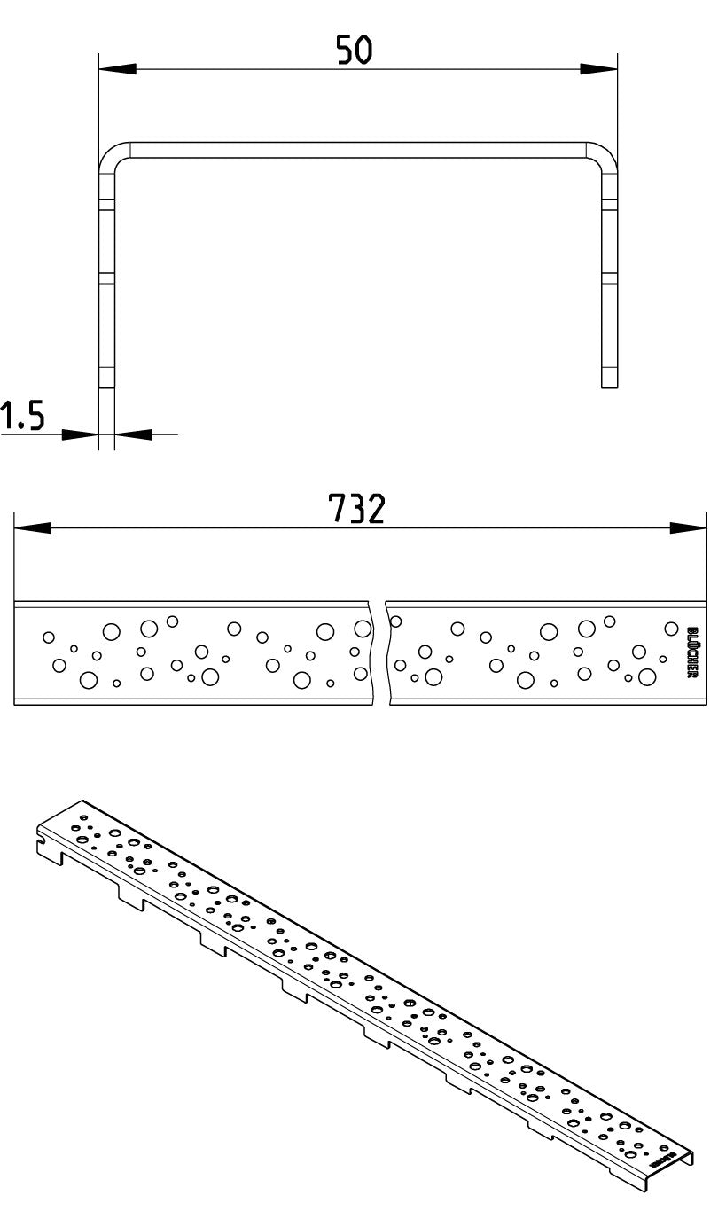 Rist line oslo 800-Rist: 50 x 732 mm-rustfrit stål: aisi304