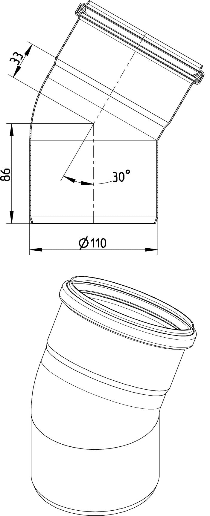 BØJNING 30 GRADER Ø110MM AISI304