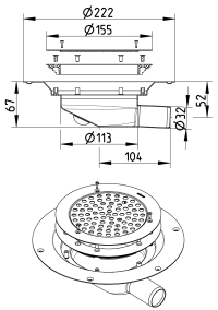 BLÜCHER 32 mm afløbsskål til vinyl, uden studs, vandret