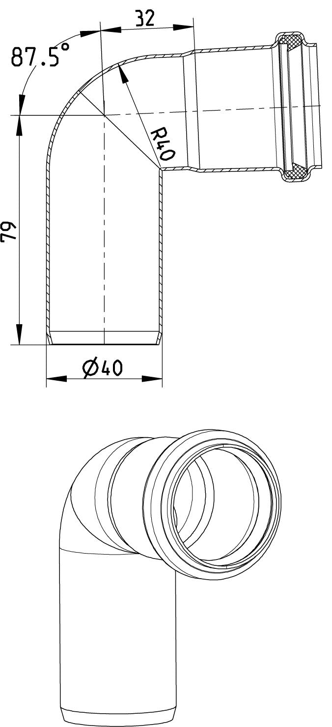 Ø 40 mm x 87,5° Bøjning syrefast AISI316L/EN1.4404 BLÜCHER