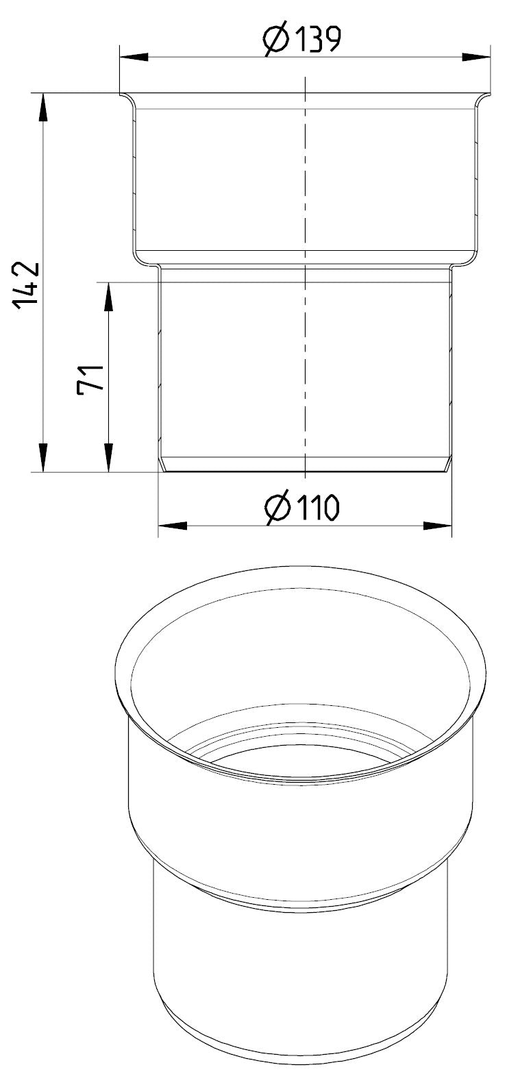 127/110 mm Overgang støbejern syrefast AISI316L/EN1.4404 BLÜCHER