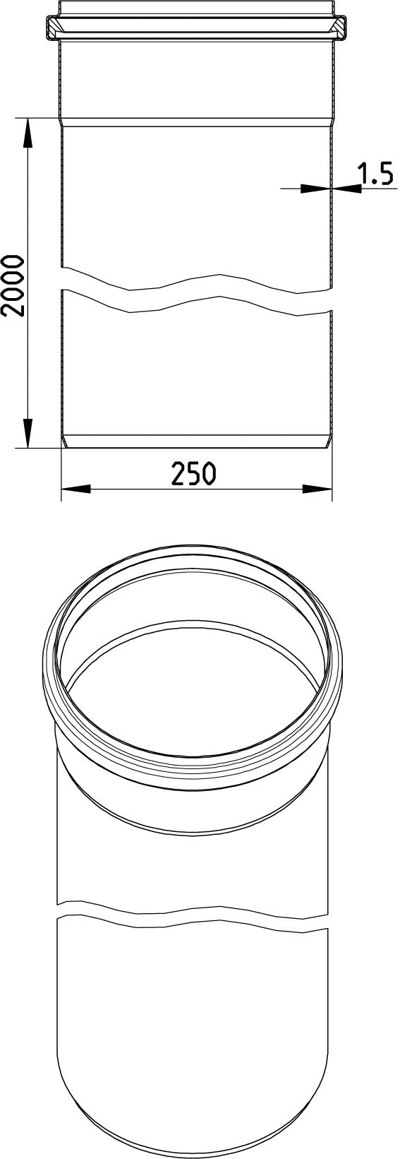 rør, l: 2000mm, ø250mm