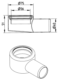 BLÜCHER 40 mm rendeudløb uden vandlås og studs, vandret