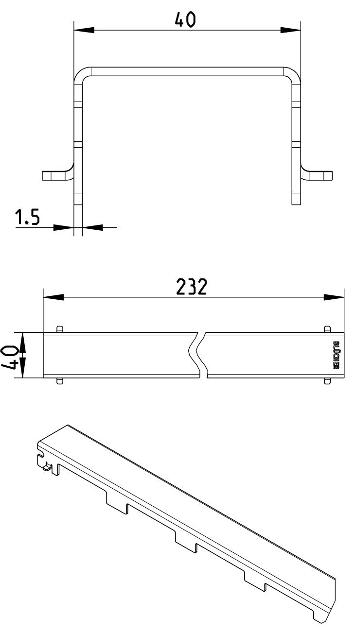 Rist line copenhagen 300-Rist: 40 x 232 mm-rustfrit stål aisi304