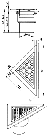 TREKANT AFLØBSSKÅL Ø110MM SMØREMEMBRAN