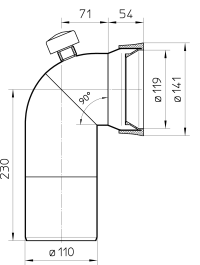 klosettilslutning 90°, ø110mm
