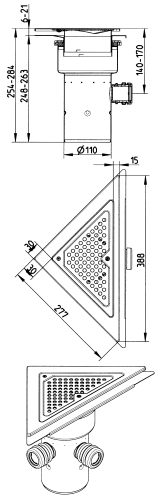 BLÜCHER 110 mm hjørneafløb til smøremembran, med studs, lodret