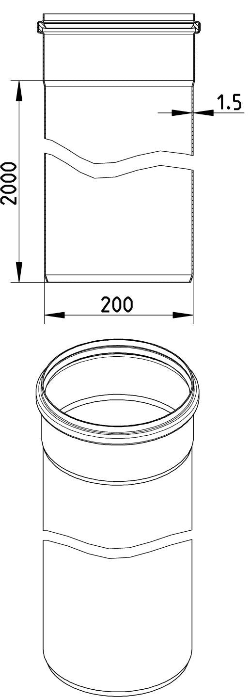 rør, l: 2000mm, ø200mm