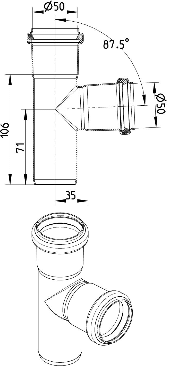 Ø 50 x 50 mm x 87,5° Grenrør syrefast AISI316L/EN1.4404 BLÜCHER