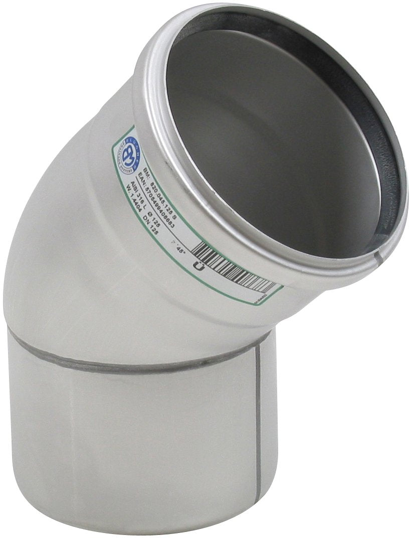 Ø 125 mm x 45° Bøjning rustfri AISI304/EN1.4301 BLÜCHER