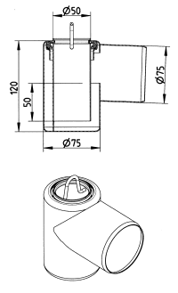 BLÜCHER 75 mm rendeudløb med vandlås, uden studs, vandret