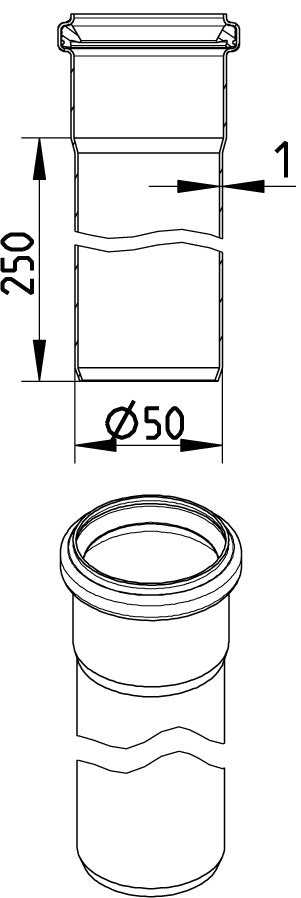 LIGE RØR Ø50X250MM AISI304/EN1.4301