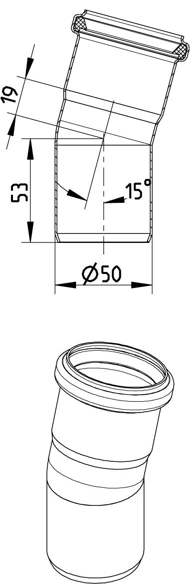 BØJNING 15 GRADER Ø50MM AISI304
