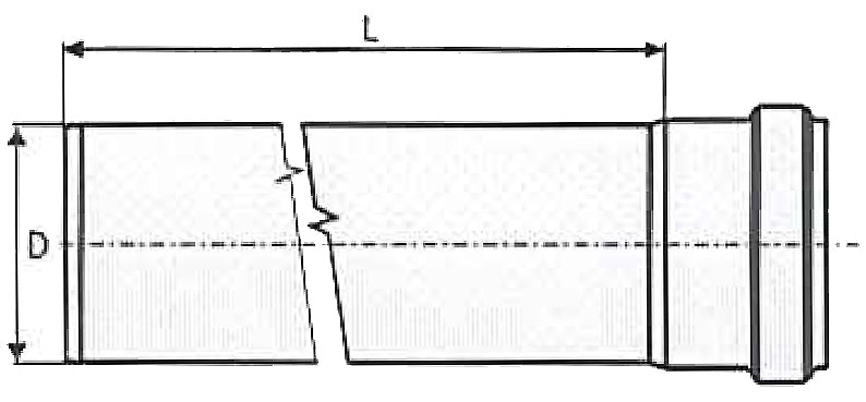 ACO 110 x 2000 mm rustfrit afløbsrør med muffe, AISI 304