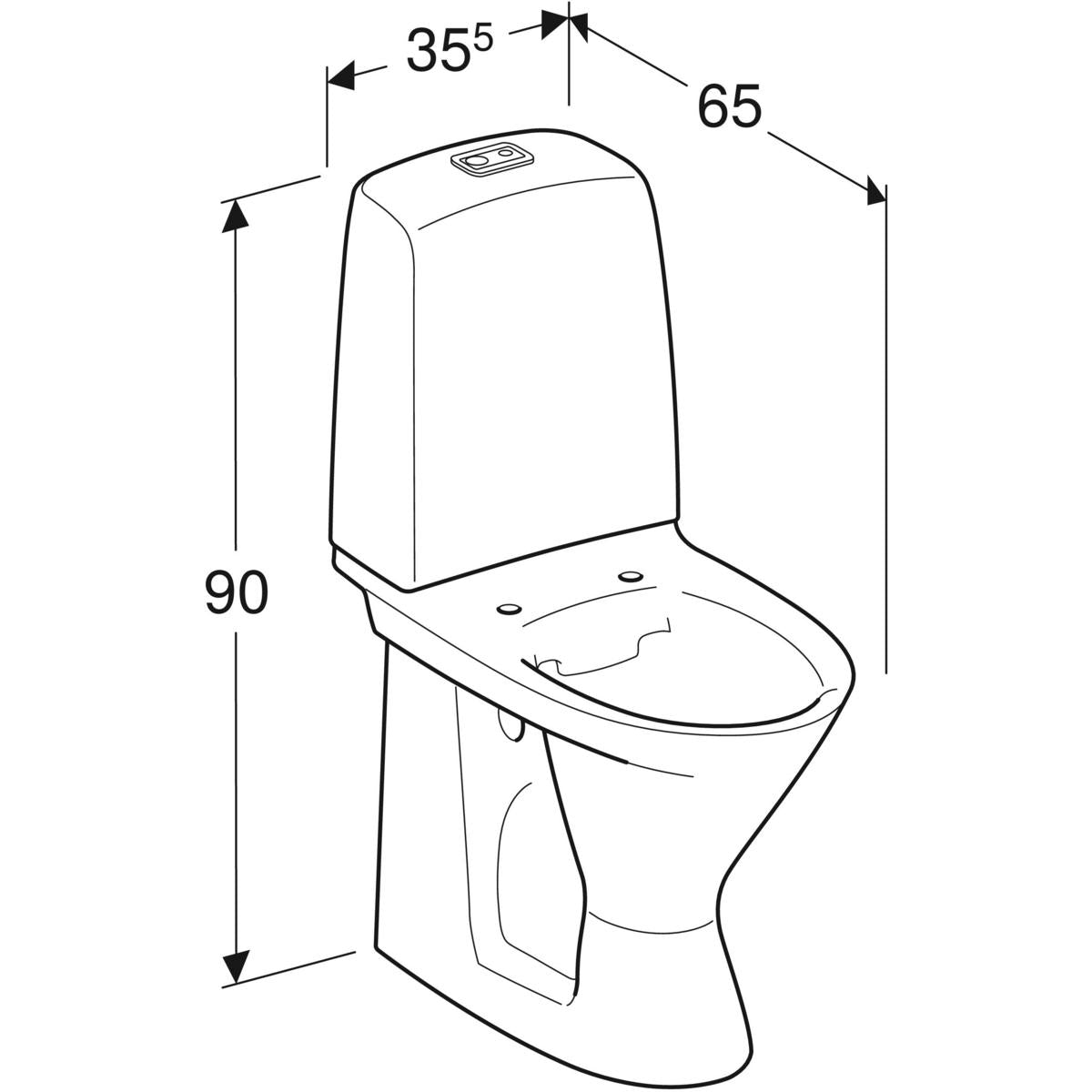 IFÔ toilet 2/4ltr/655x355x905mm limning skjult S-lås/høj porcelæ