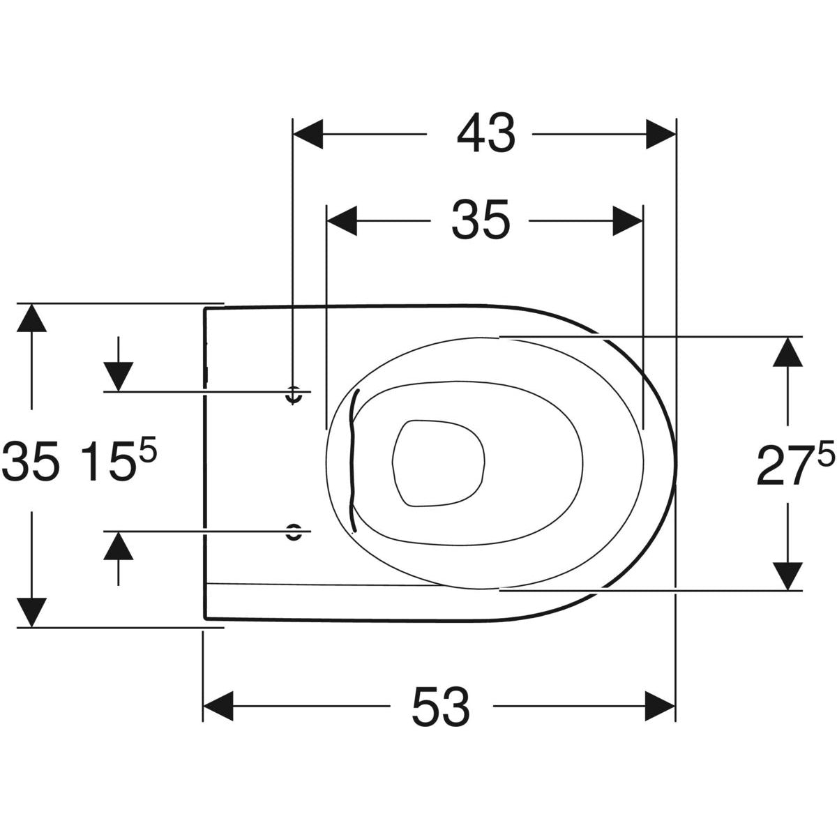 GEBERIT hængetoiletskål 355x530x330mm  t/indb. cist porcelæn Ker