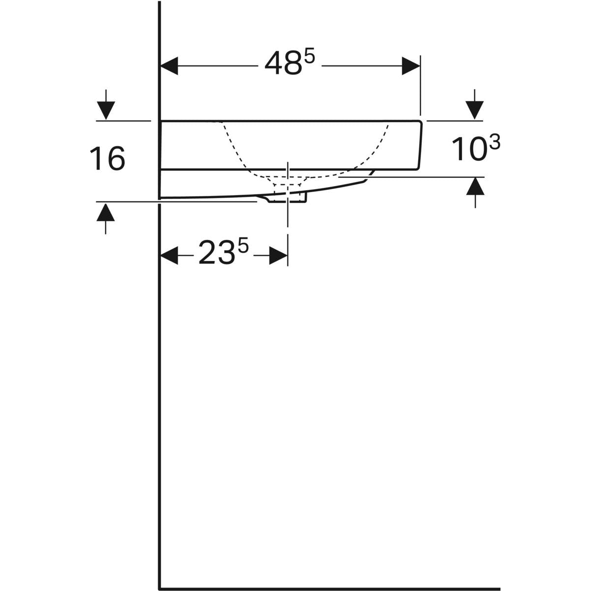 GEBERIT håndvask 1200x485x160mm u/hh m/overl  porcelæn  white
