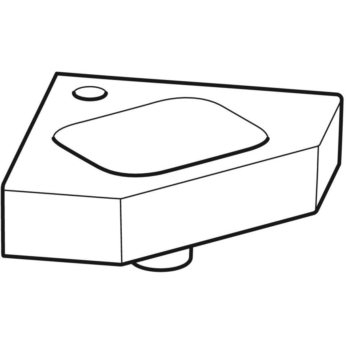 GEBERIT hjørnehåndvask 460x330x130mm hh midt u/overl  porcelæn