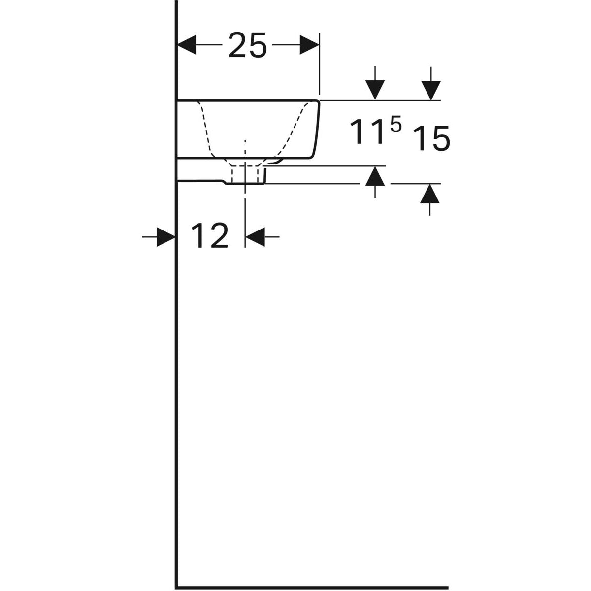 GEBERIT håndvask 400x250x150mm hh tv m/overl t/møbel porcelæn  w