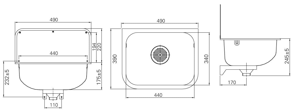 Intra Juvel U2 udslagsvask 490 x 390 mm