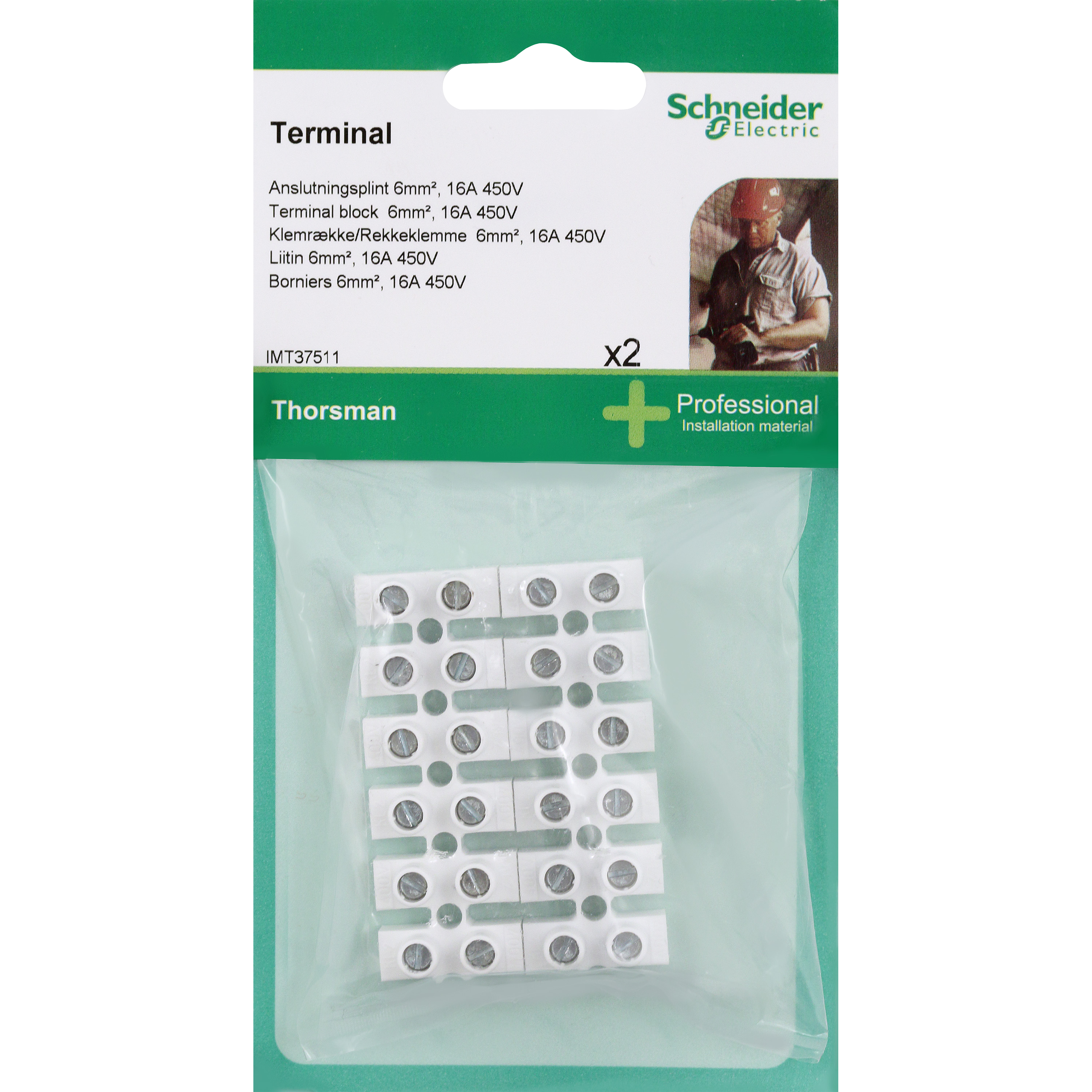 BLIST KLEMRÆKKE 2X6 POL 4MM NATUR