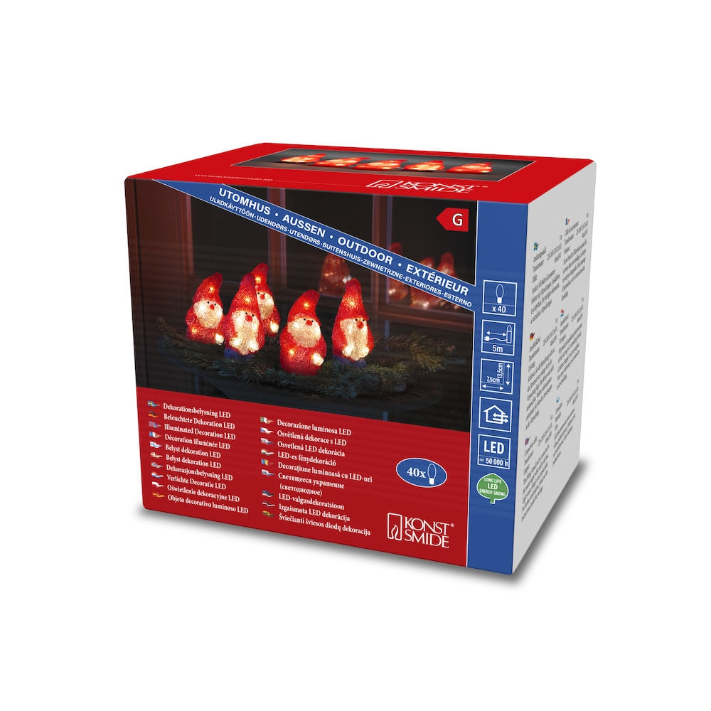 Små Julemænd akryl 5 stk 40 varmhvide LED 24V/IP44