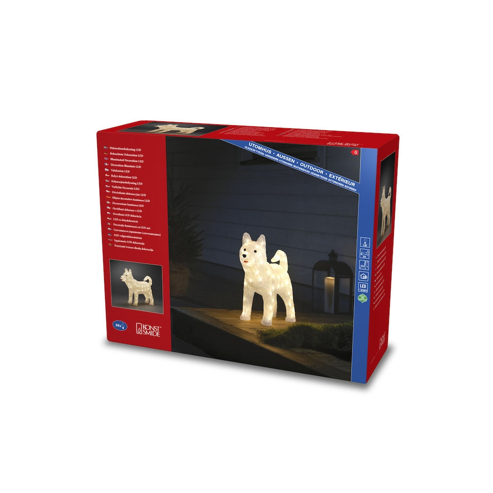 Hund Husky akryl 88 varmhvide LED 43 cm 24V/IP44