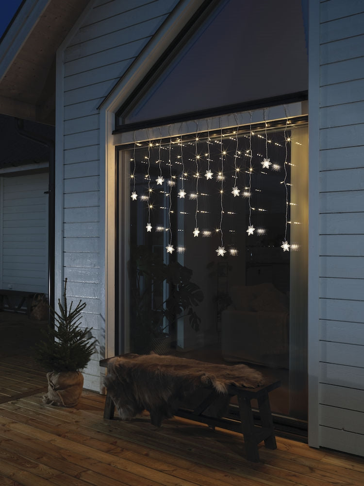 Gardin-lyskæde 12 snefnug 60 varmhvide LED
