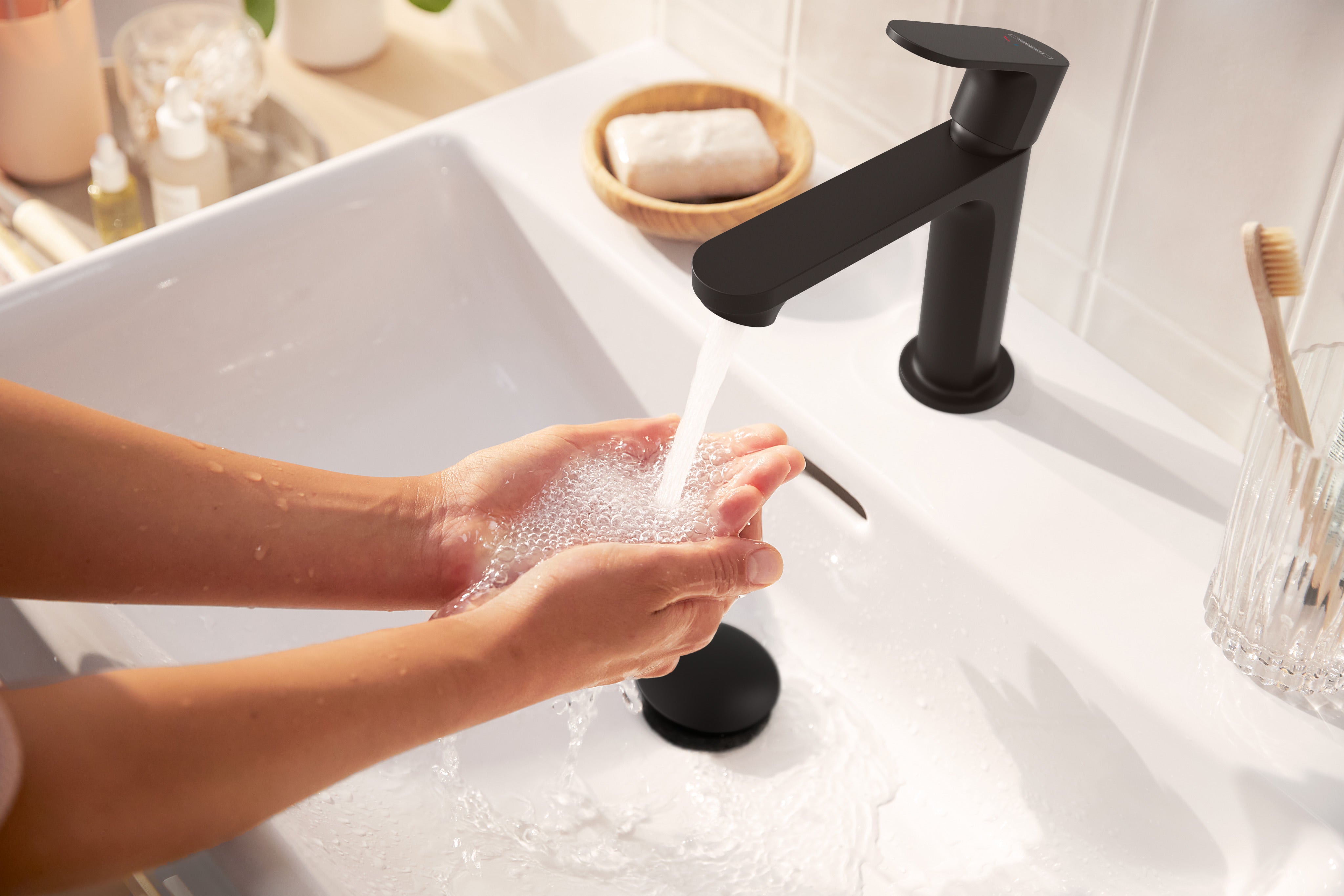 Hansgrohe Rebris E håndvaskarmatur 110 u/bv, Mat sort