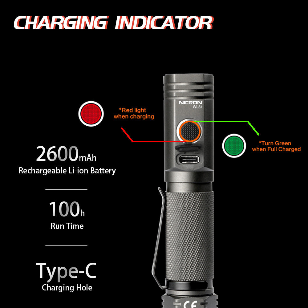 NICRON Mini Twist-L lygte, genopladelig, 700 lumen