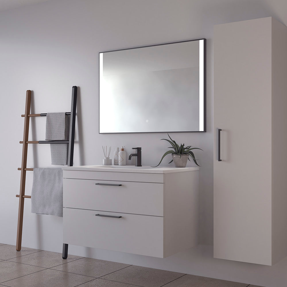 Loevschall Libra spejl 100x70 cm med sort ramme og to lysfelter