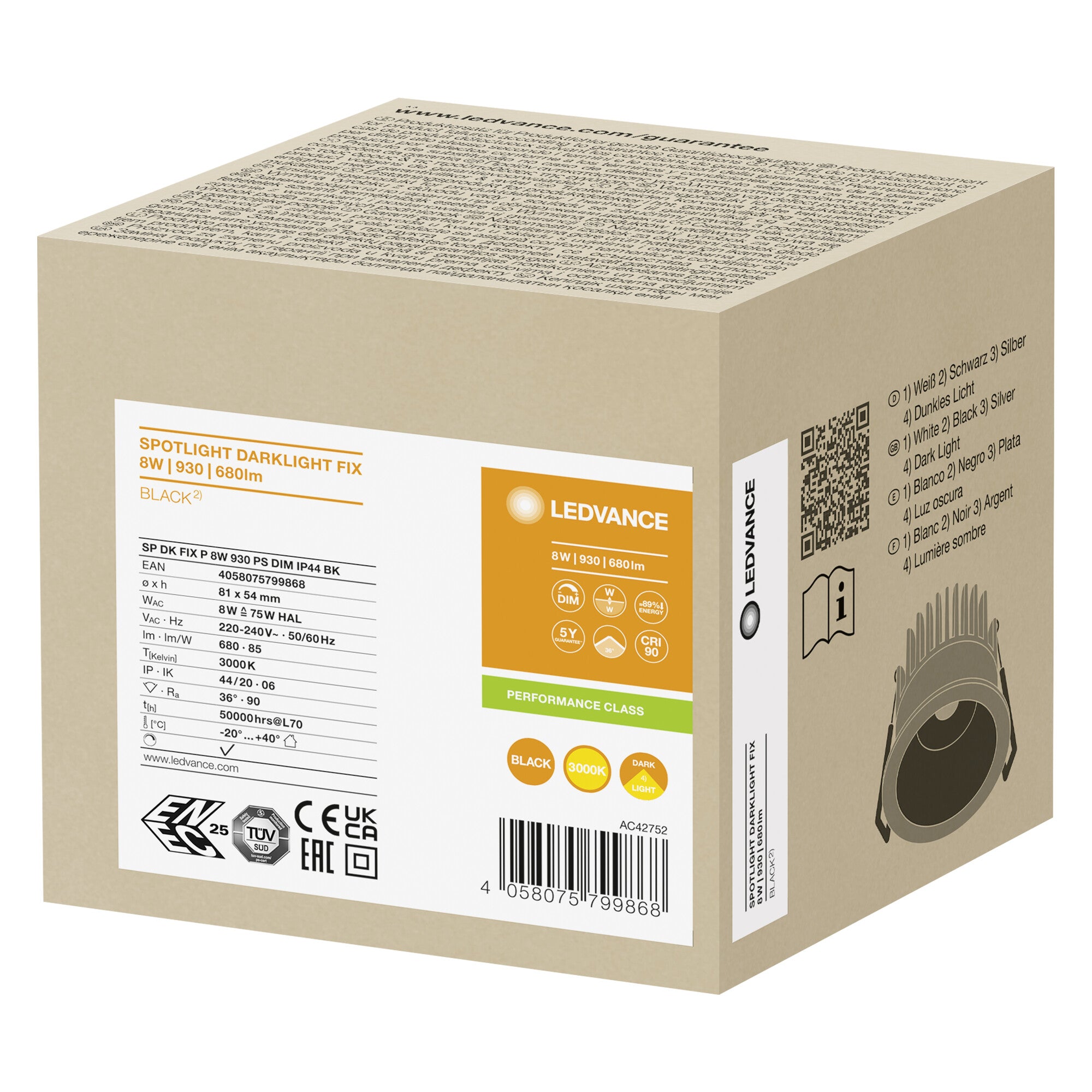 SPOT DARKLIGHT PS DIM 8W/930 SORT IP44