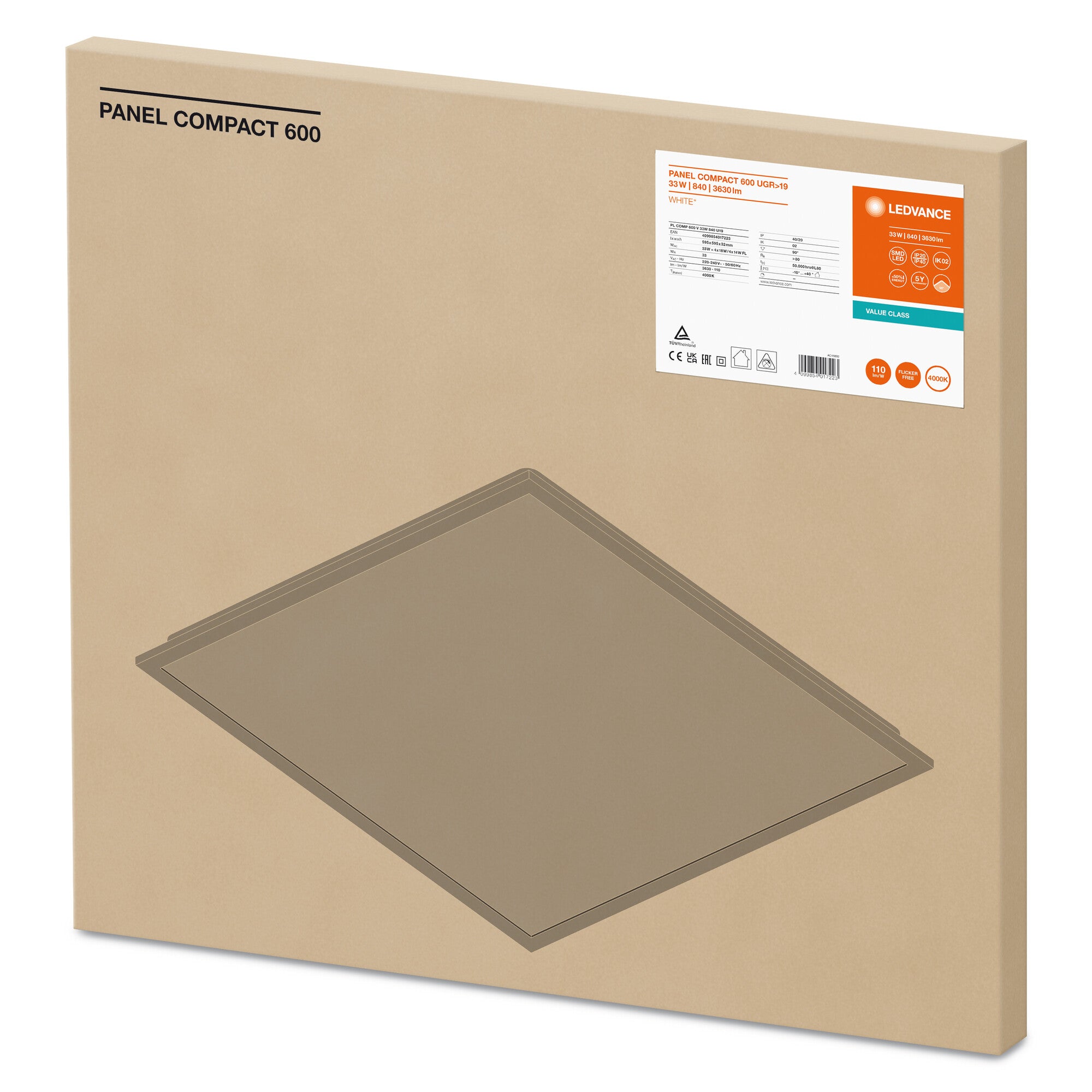 PANEL COMPACT CRI80 33W/840 60X60  UGR19