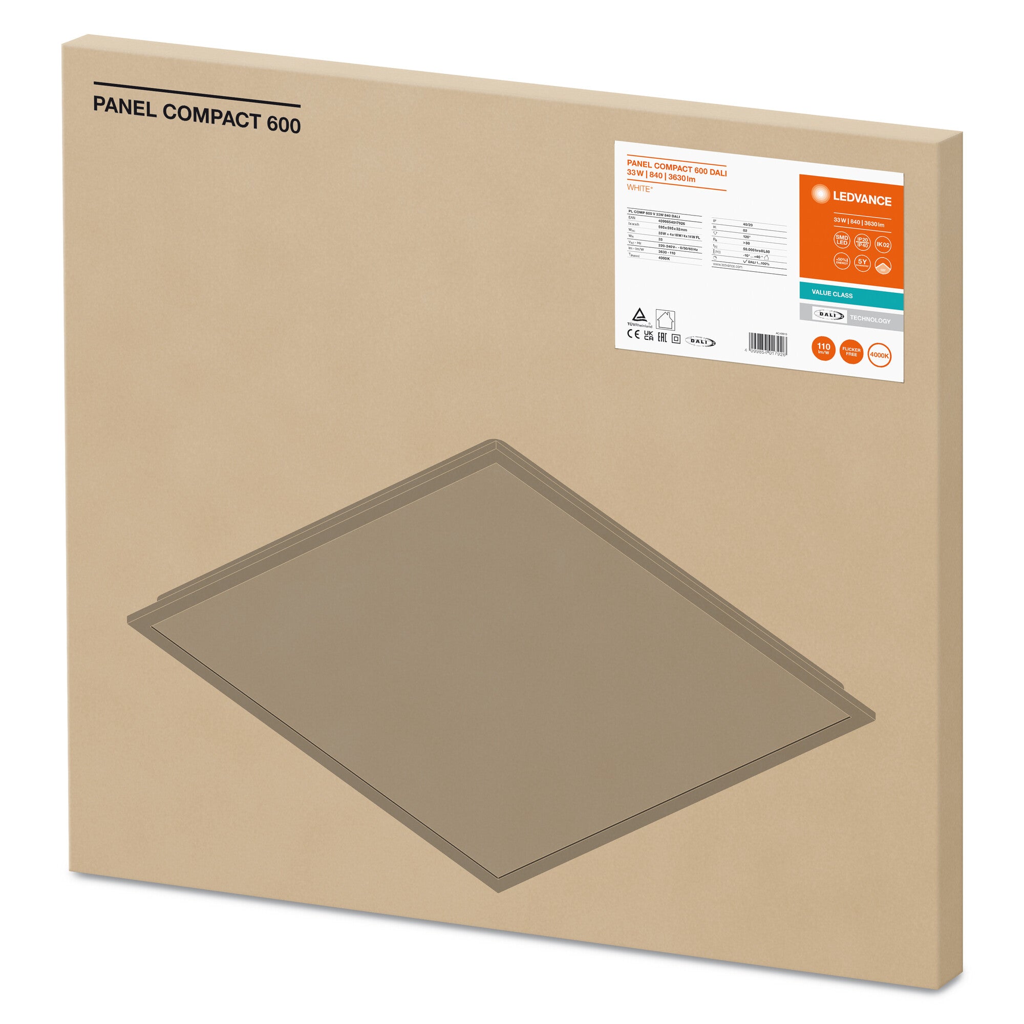 PANEL COMP DALI CRI80 33W/840 60X60