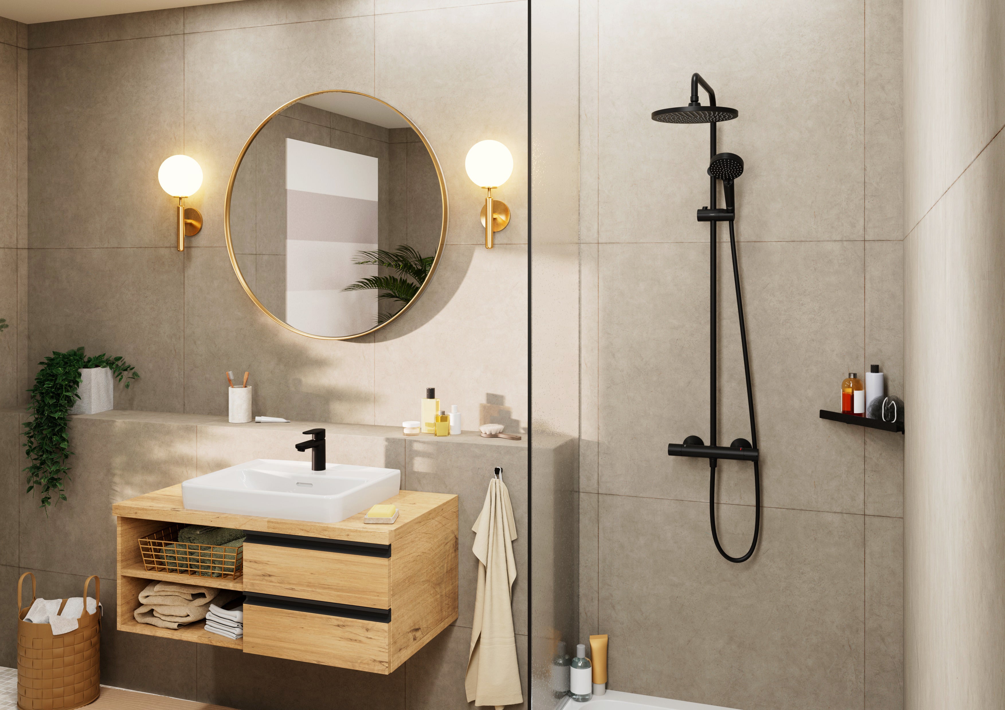 Hansgrohe Vernis Blend Showerpipe 240, 1jet, EcoSmart, mat sort