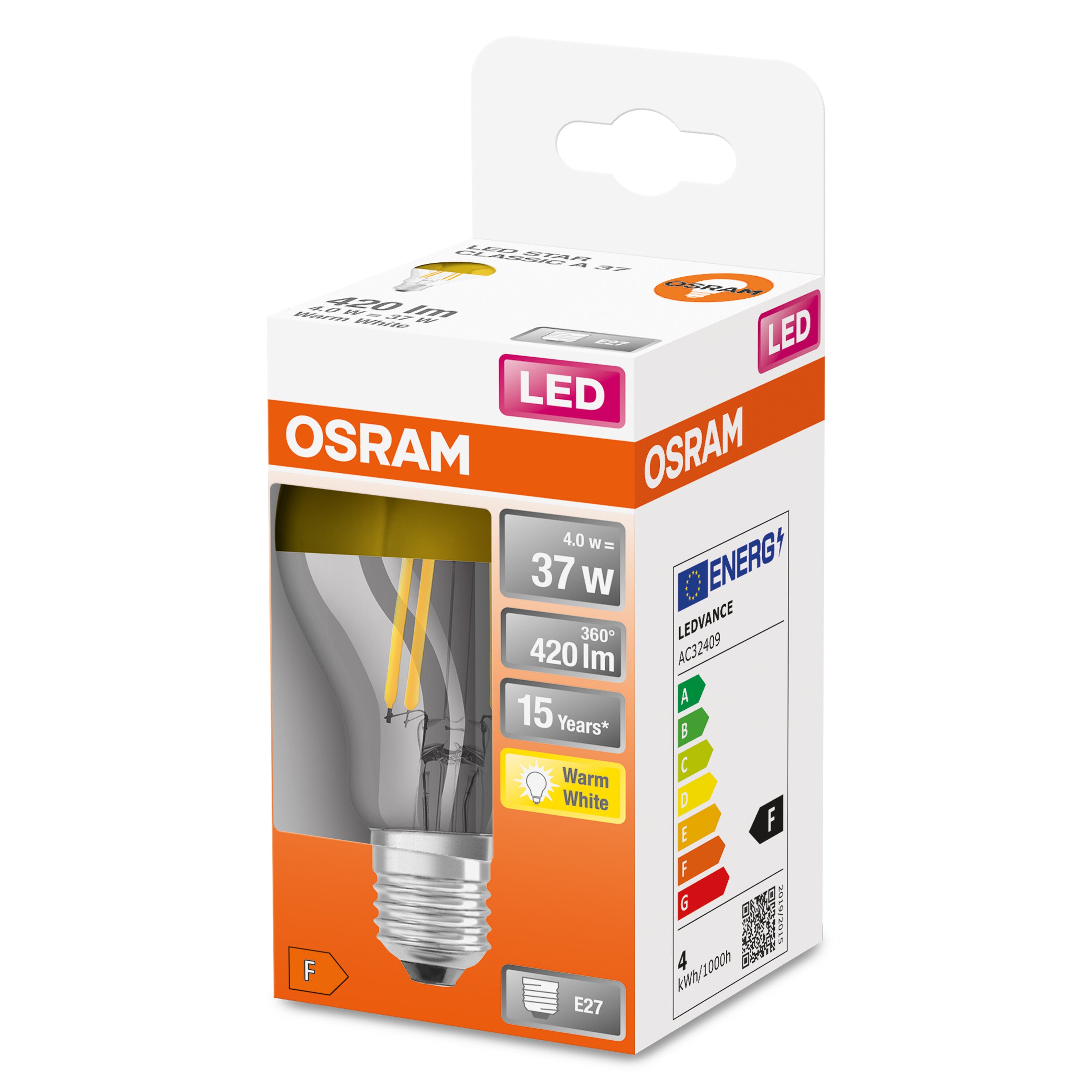 LED Standard topforspejlet filament 4W 827 420 lumen E27, guld