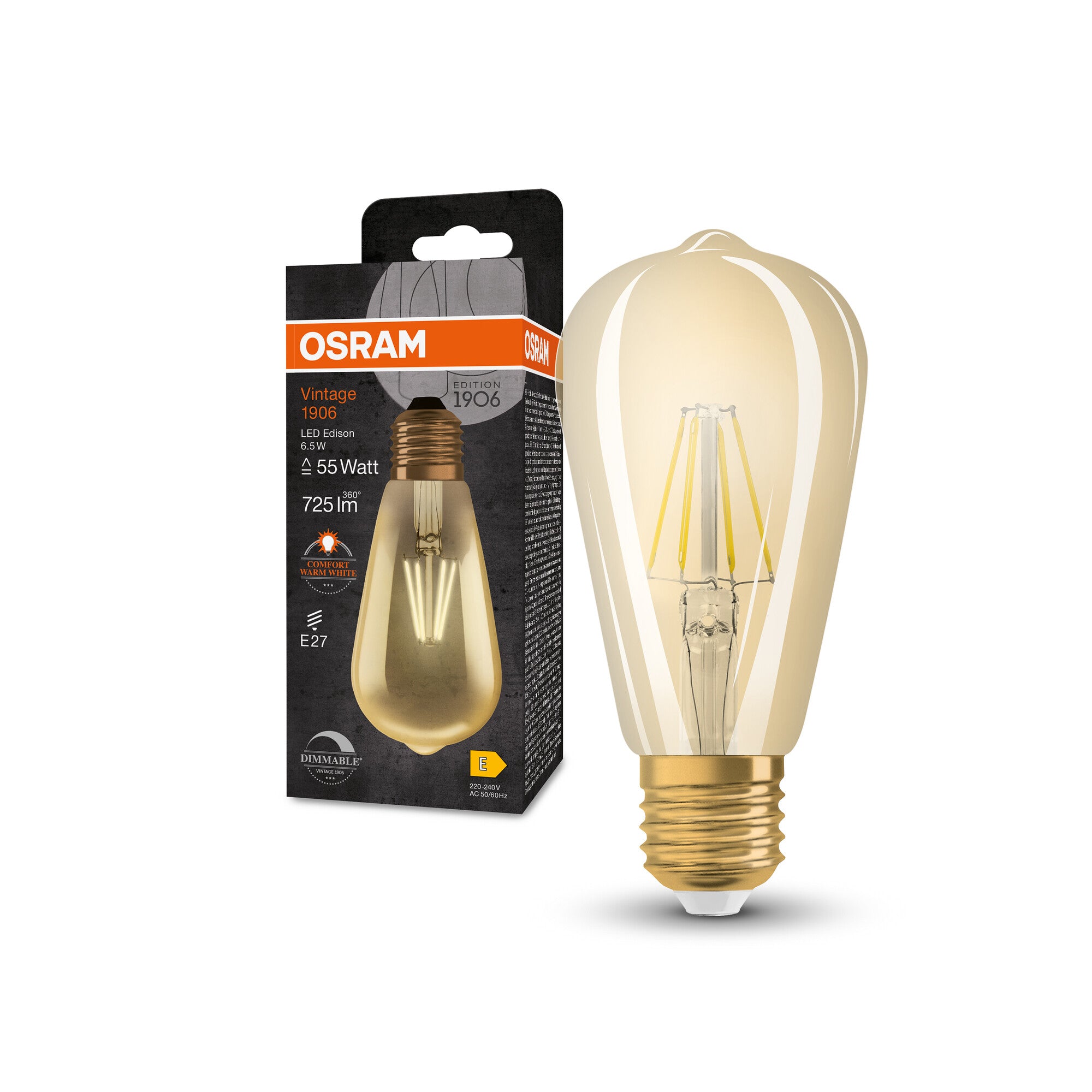 1906 EDISON 7W/824 (55W) GULD E27 DÆMP