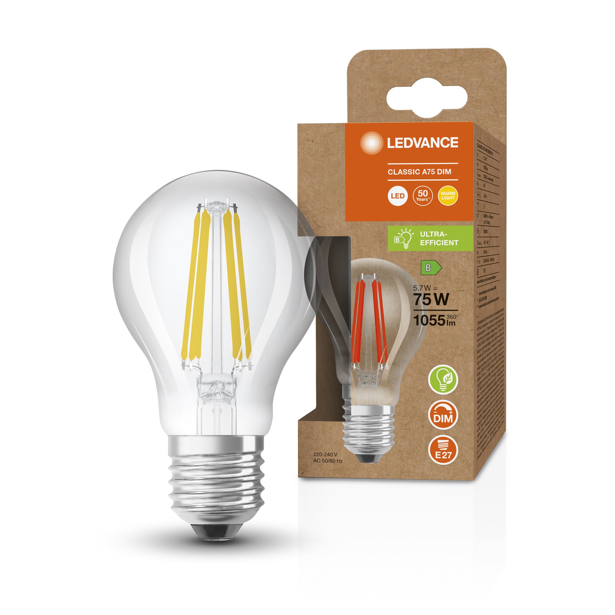 Ledvance LED standard klar 1055lm 5,7W/827 E27 dæmpbar