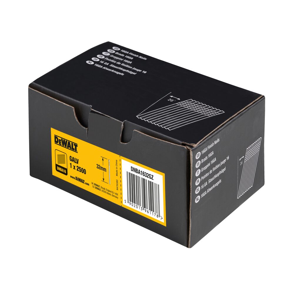 DEWALT 16Ga dykker, galvaniseret, vinklet 20°, 32mm, 2500 stk.