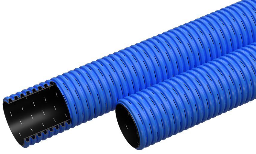 Evodrain 90/76 mm PE-drænrør med 1,4 x 13,20 mm slids, 50 m, blå