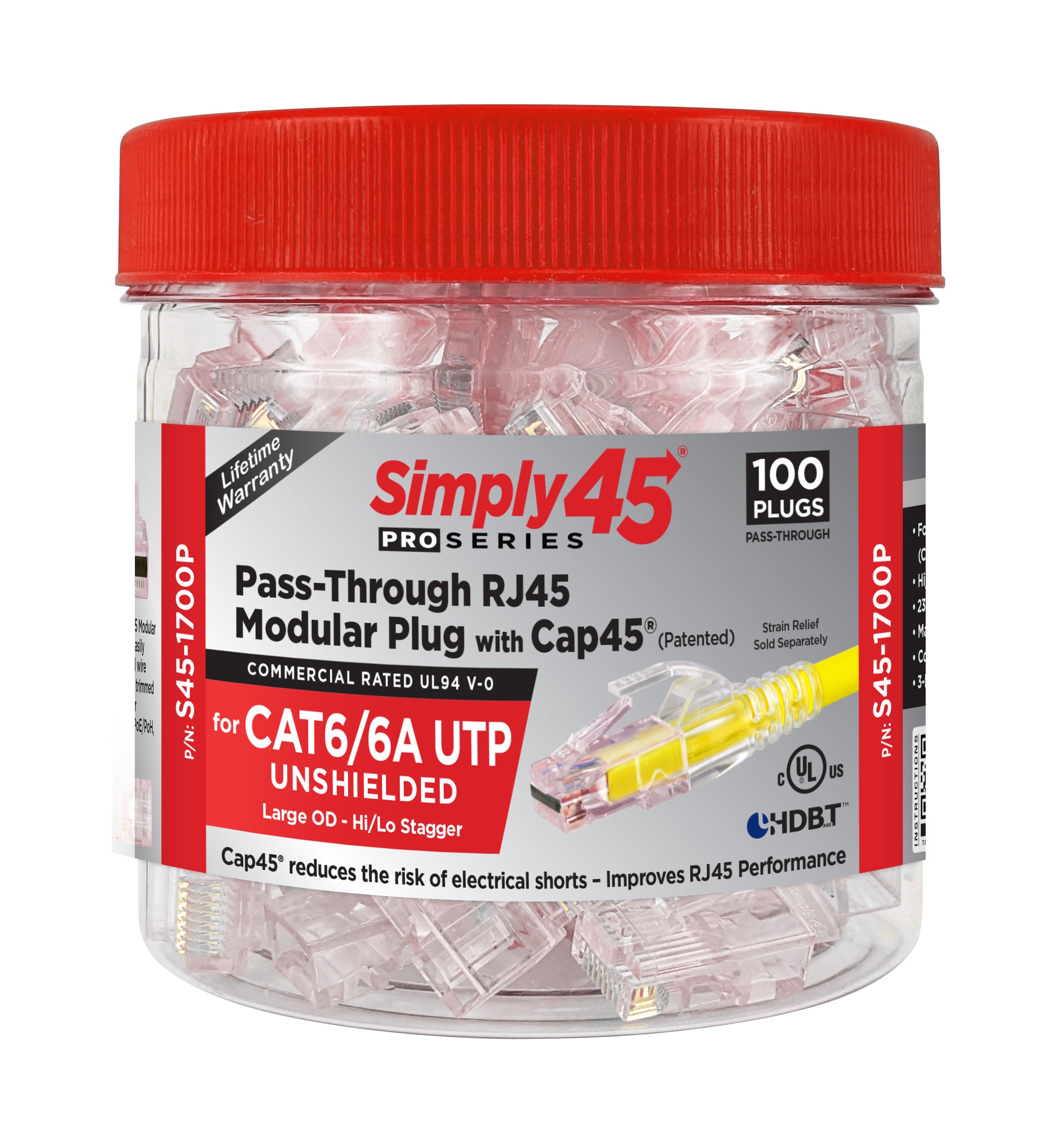 Simply45 RJ45 Modular Pass-Through plug CAT6/6a uskærmet