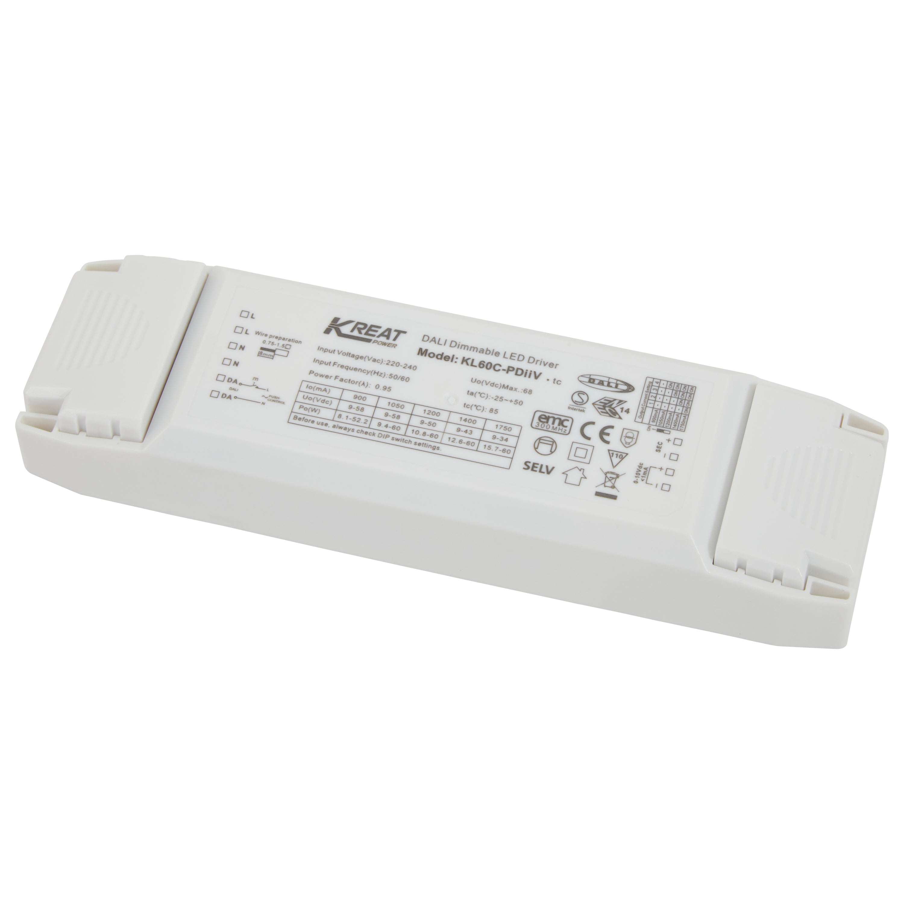 Multi-current driver DALI2, 1-10V, PushD fra 900-1750mA 60W