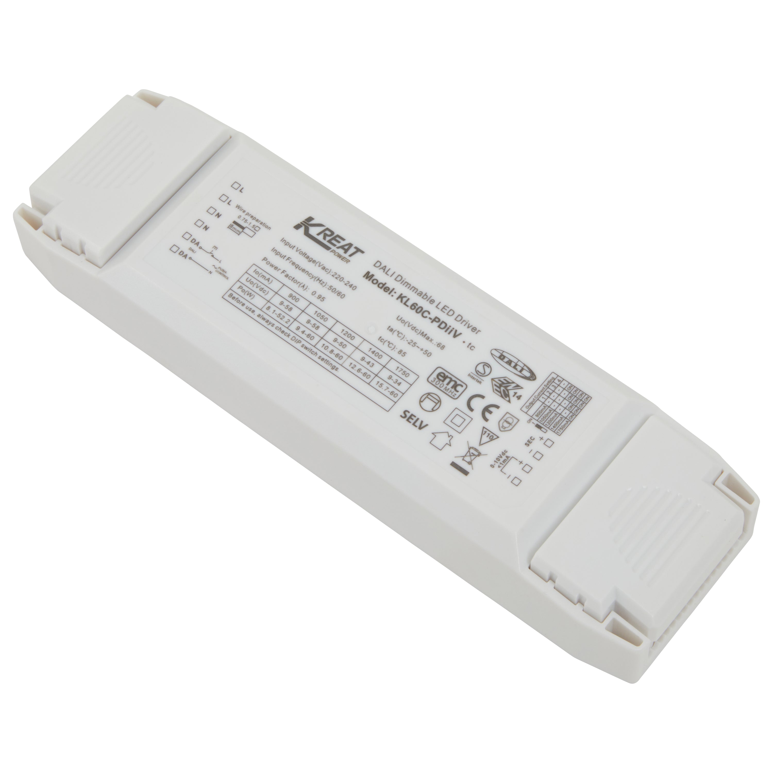 Multi-current driver DALI2, 1-10V, PushD fra 900-1750mA 60W