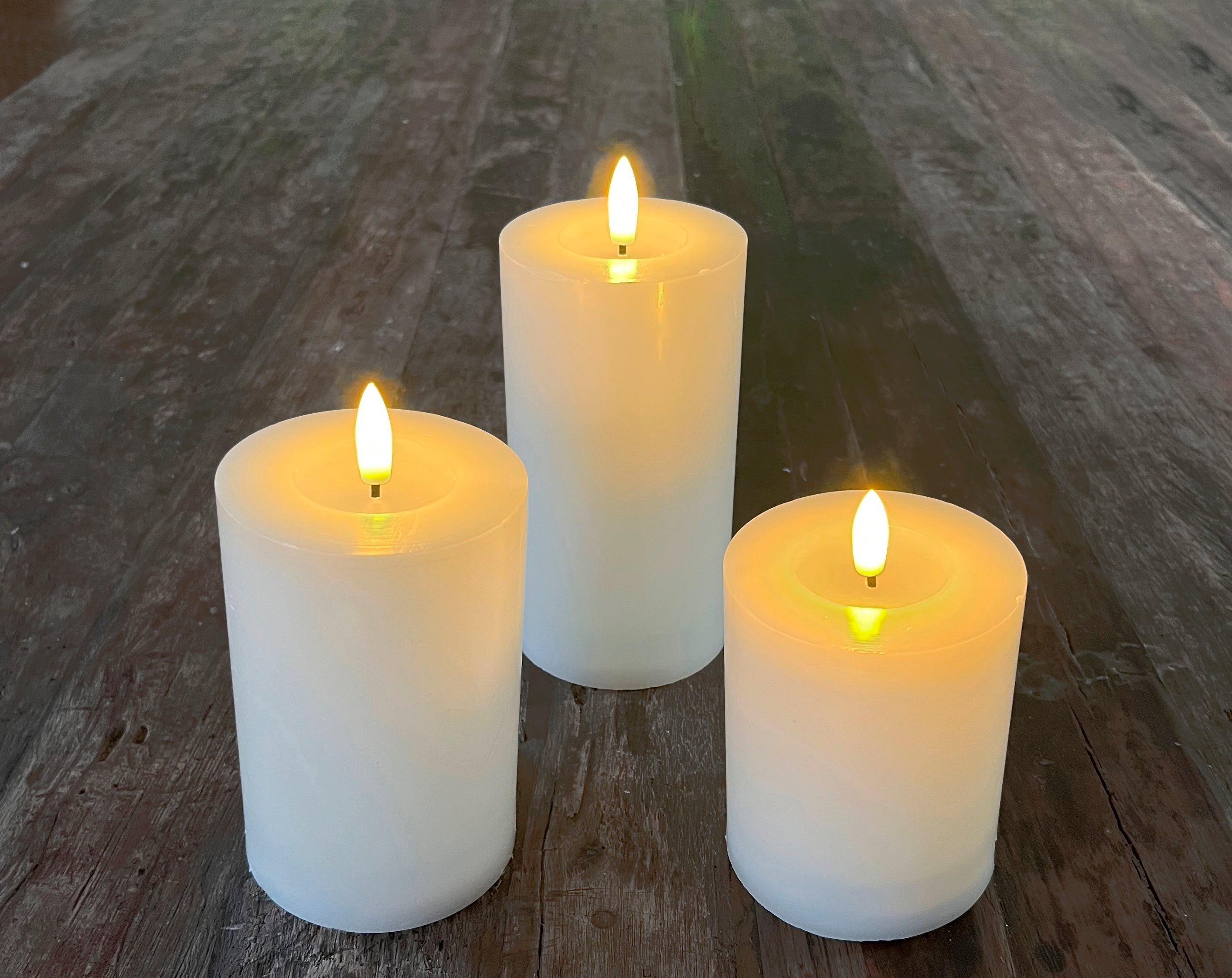 Genopladelige LED vokslys 3D flamme sæt 3 stk