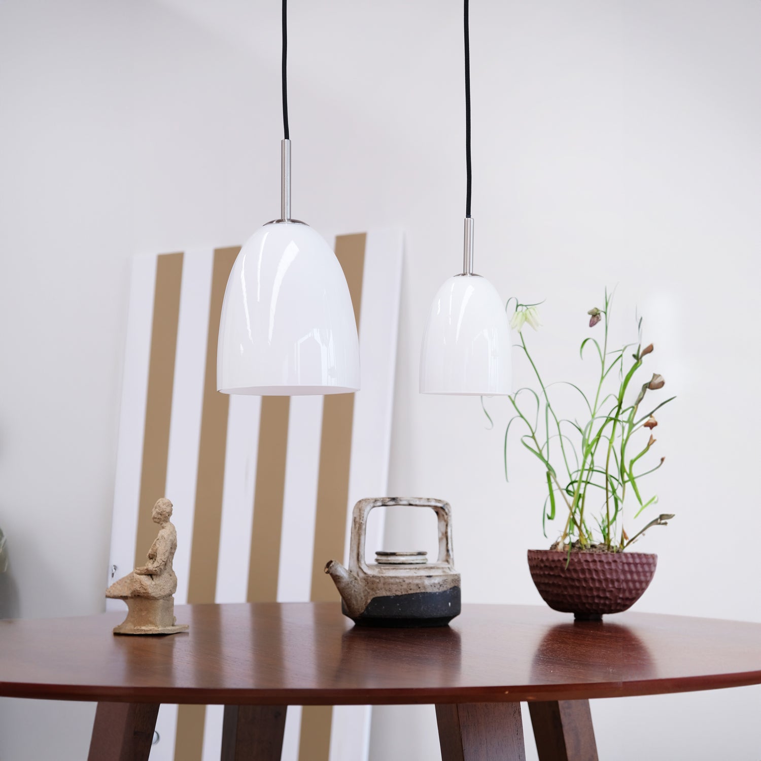 Jazz Pendel E14 Ø12 cm, opal glas/børstet stål