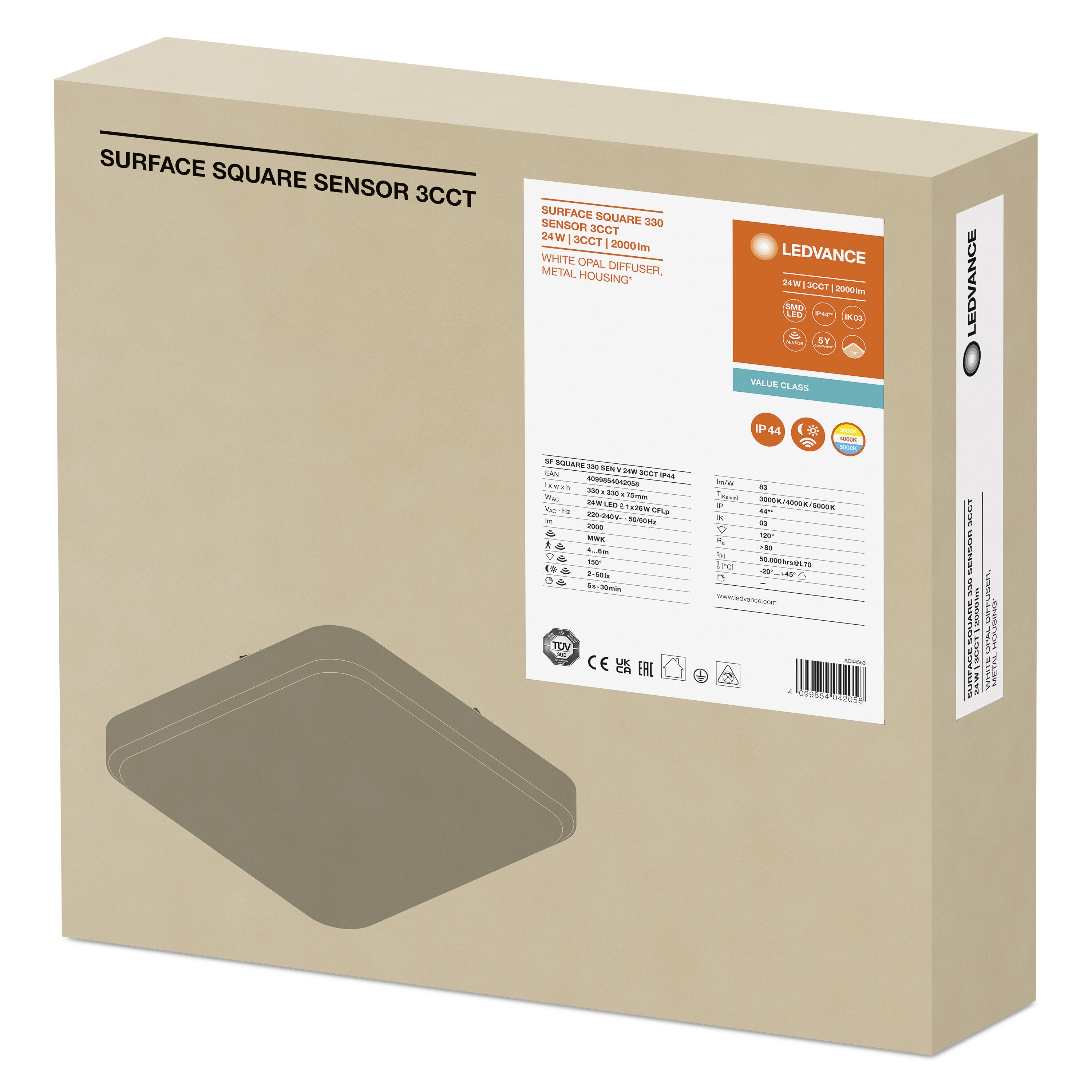SURFACE SQ SENSOR 24W/2000LM/830/840/857