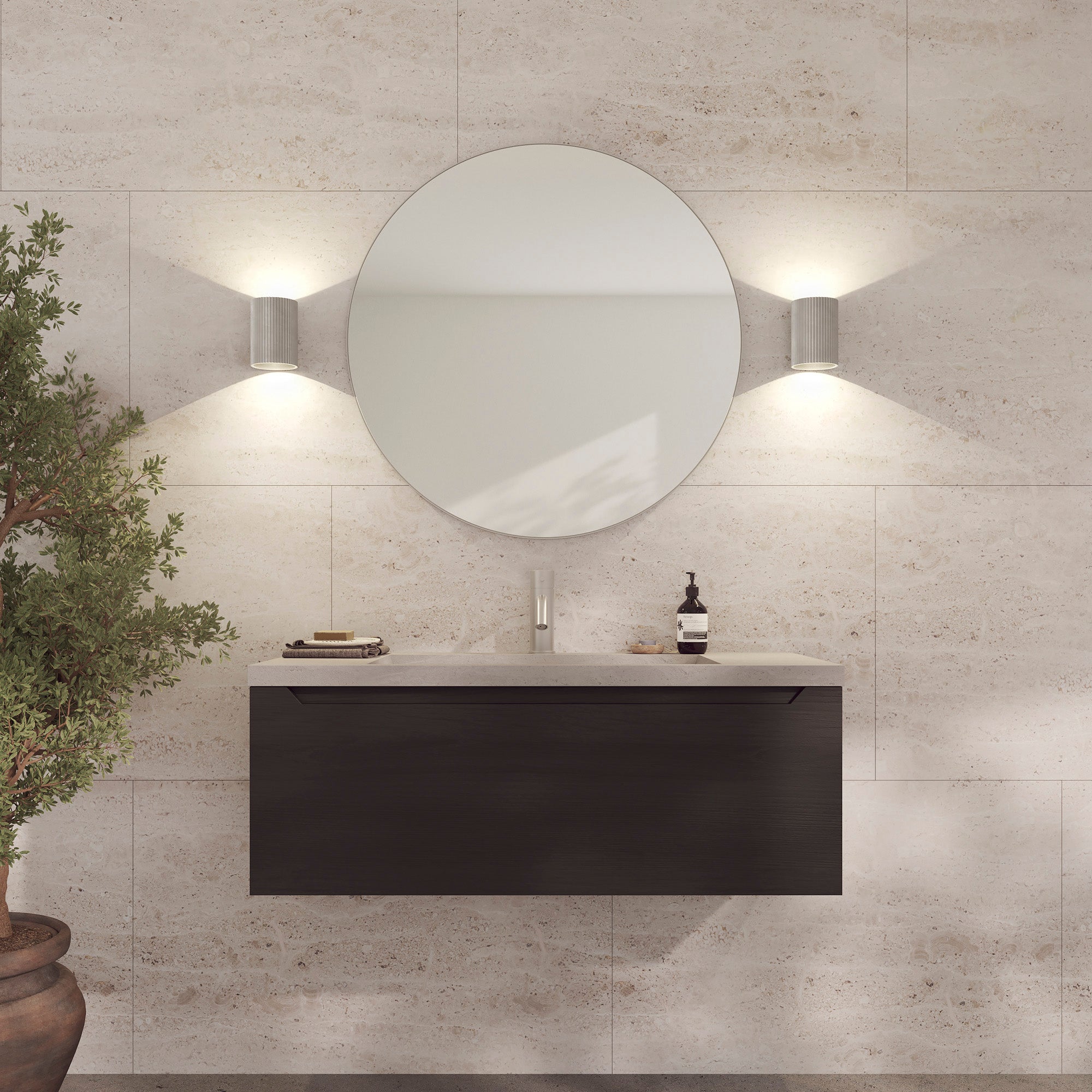 Loevschall Refine spejl med ramm, børstet aluminium, Ø80 cm