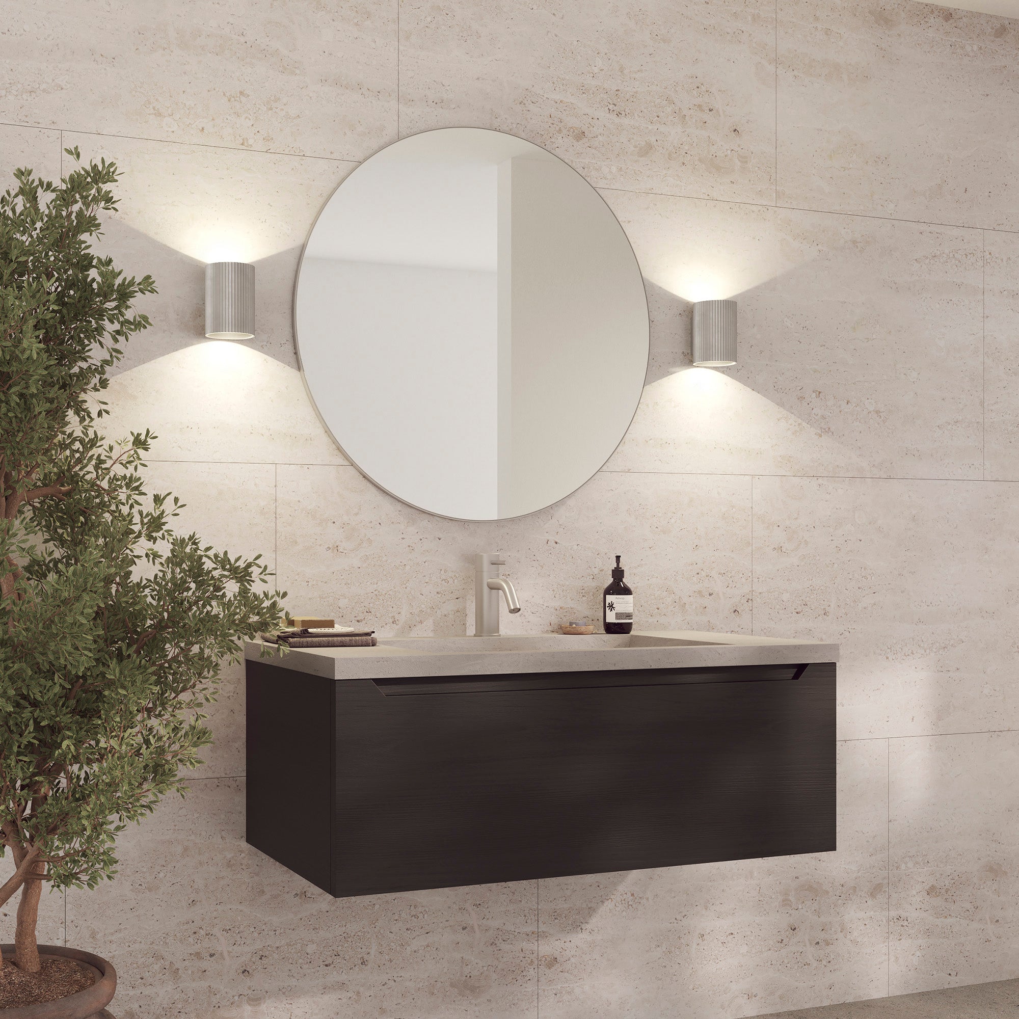 Loevschall Refine spejl med ramm, børstet aluminium, Ø80 cm